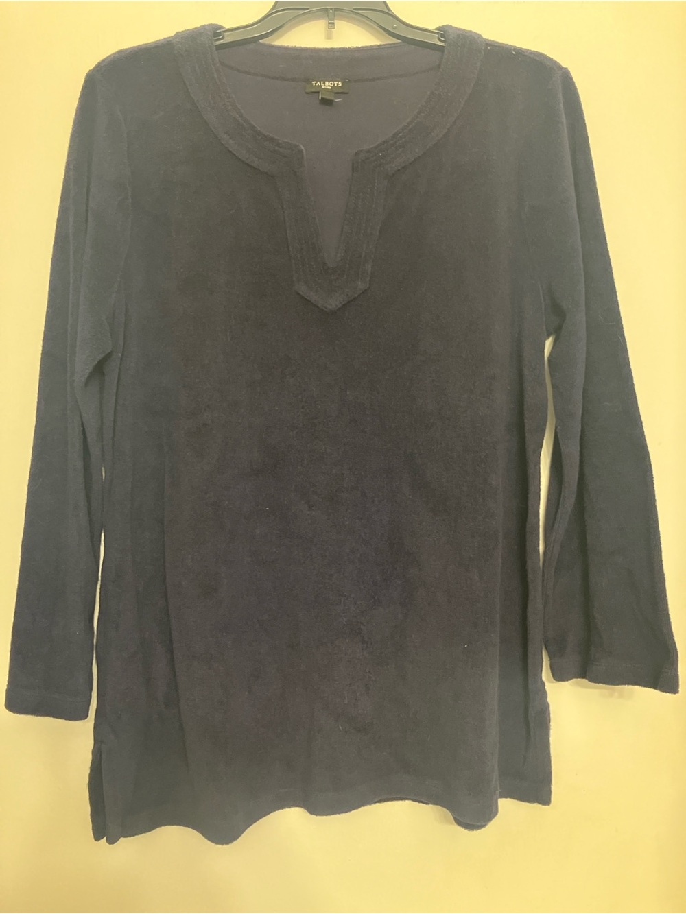 Talbots dark blue v-neck tunic top terry long sleeve large petite Color